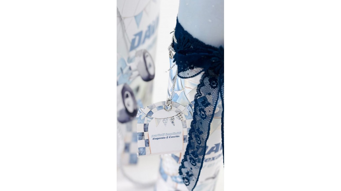 Lumânare botez Blue Racing Car – model stâlp personalizat Formula 1 2